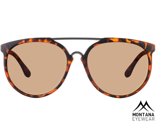 Java (Tortoiseshell) retro style tortoiseshell sunglasses with oval, brown tinted lenses. Front view.