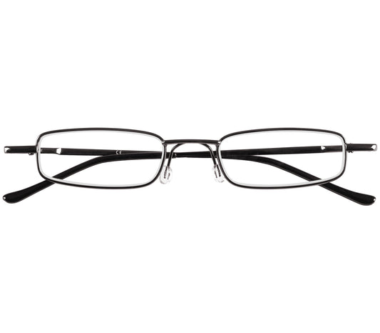 Cooper (Gunmetal) slimline rectangular, unisex reading glasses. Front view.