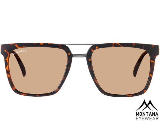 Talamanca (Tortoiseshell) retro style sunglasses with large oversized, brown tinted lenses. Metal bridge detail and a rich deep tortoiseshell frame. Front view.