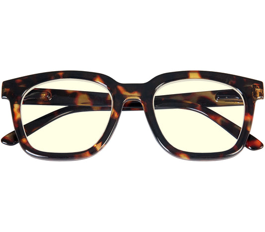 Toast Digital (Tortoiseshell) retro shaped blue light reading glasses with an oversized tortoiseshell frame and spring hinges. Front view.