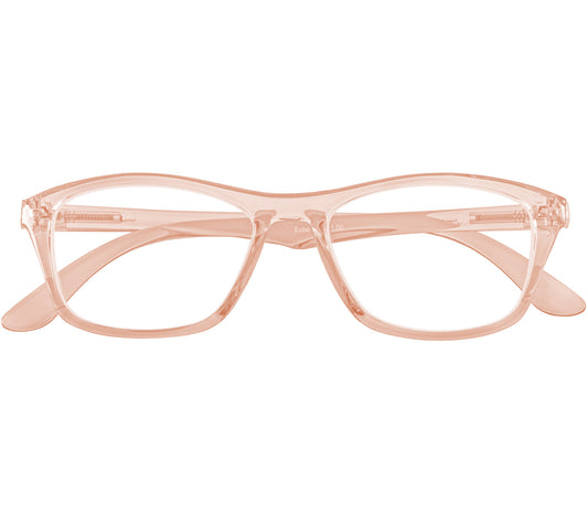 Echo (Orange) classic shaped unisex reading glasses with a pale orange, translucent frame. Front view.
