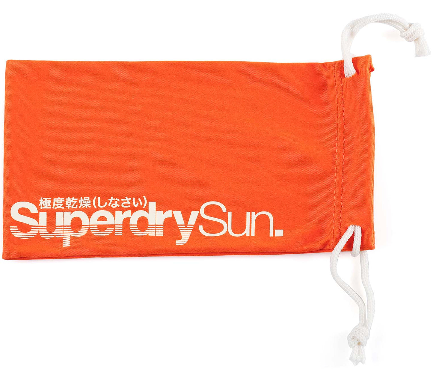 Bright orange soft glasses pouch with Superdry branding.