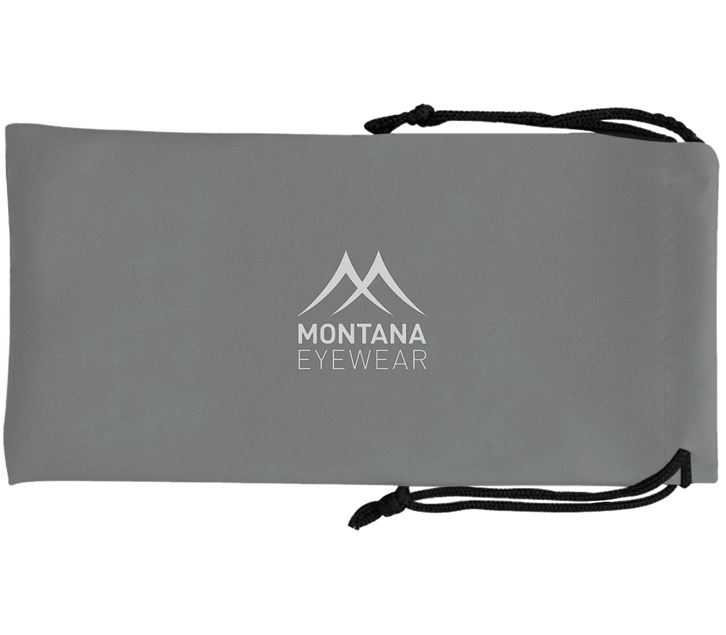 Grey soft glasses pouch with Montana branding.