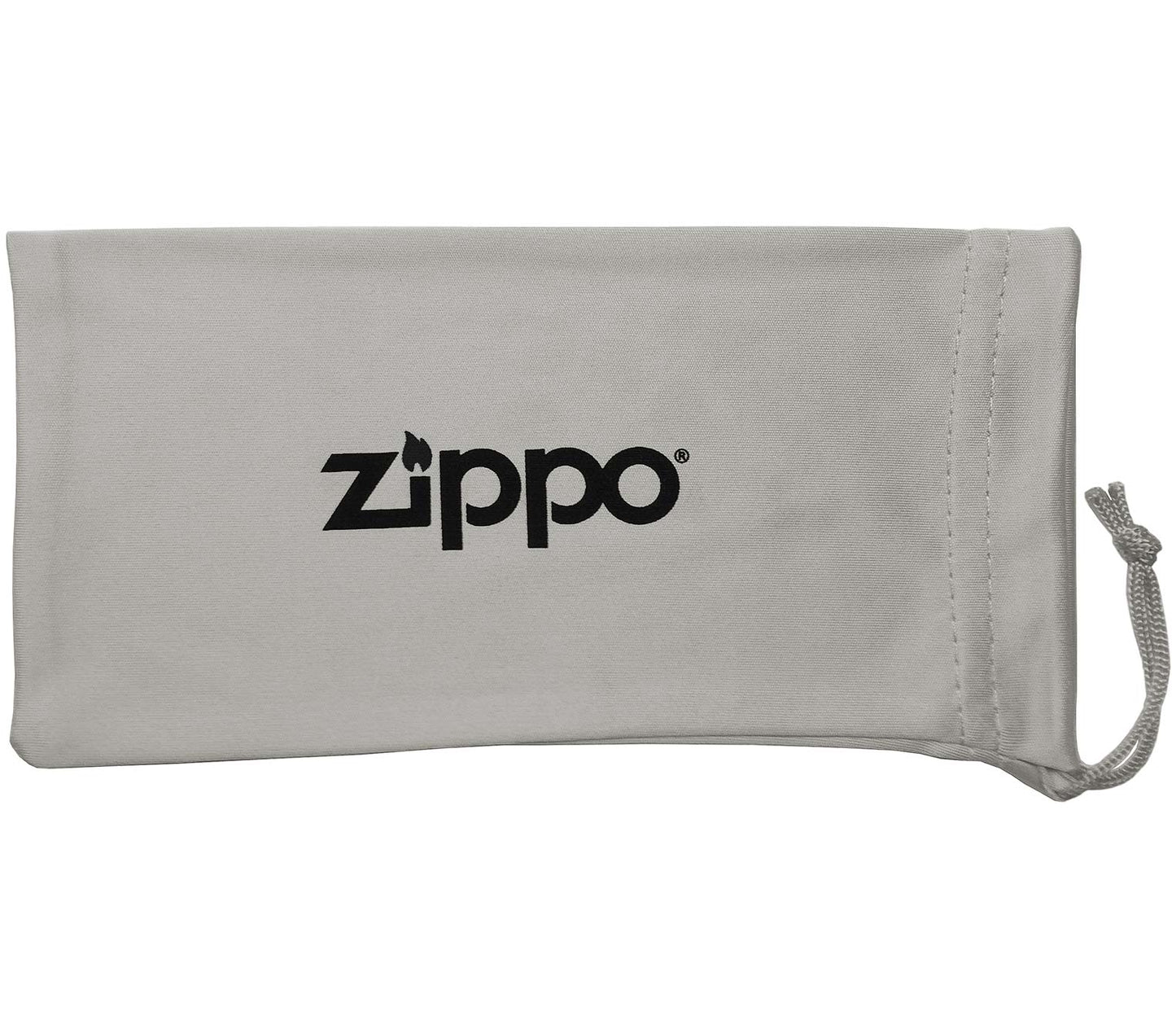 Light grey soft glasses pouch with Zippo branding.