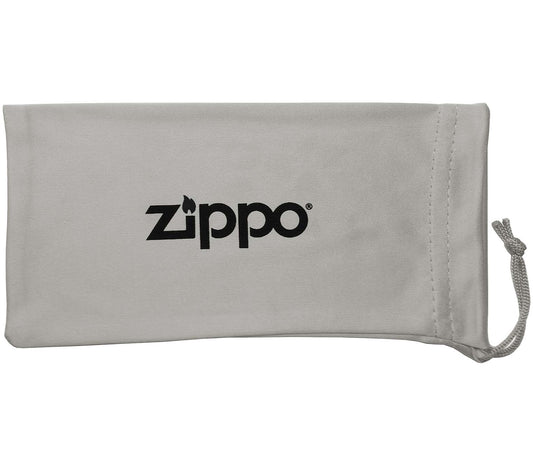 Light grey soft glasses pouch with Zippo branding.