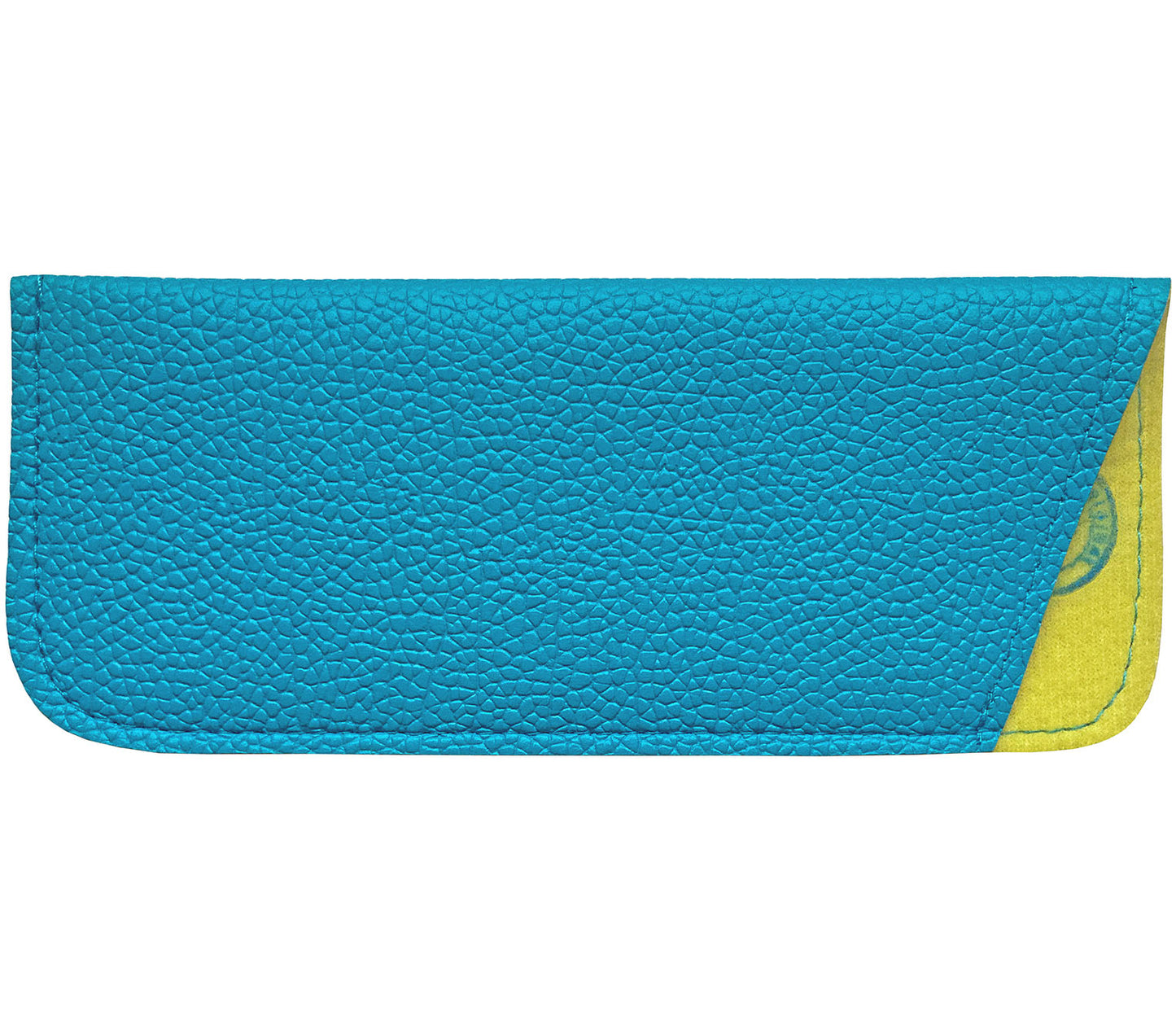 Skinny (Turquoise) luxury glasses pouch of turquoise faux leather design with contrasting yellow felt inner.