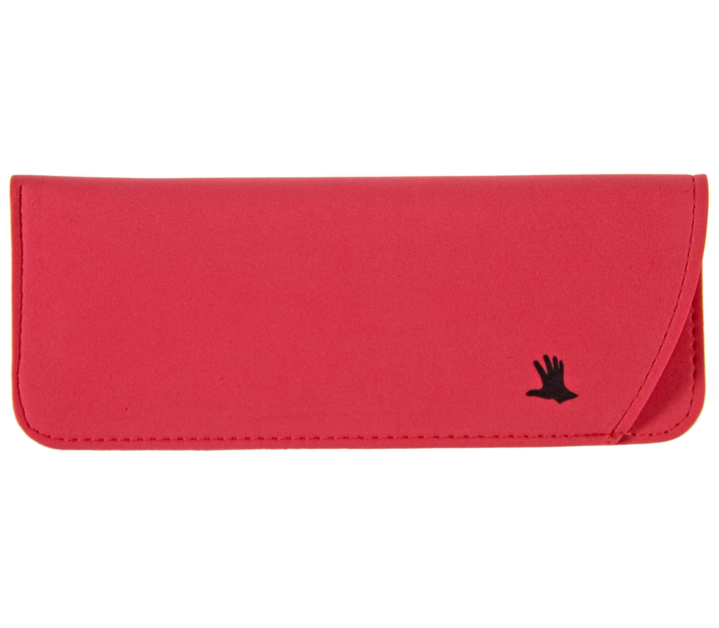 Pink glasses case in soft foam material and featuring stitching detailing around edge.