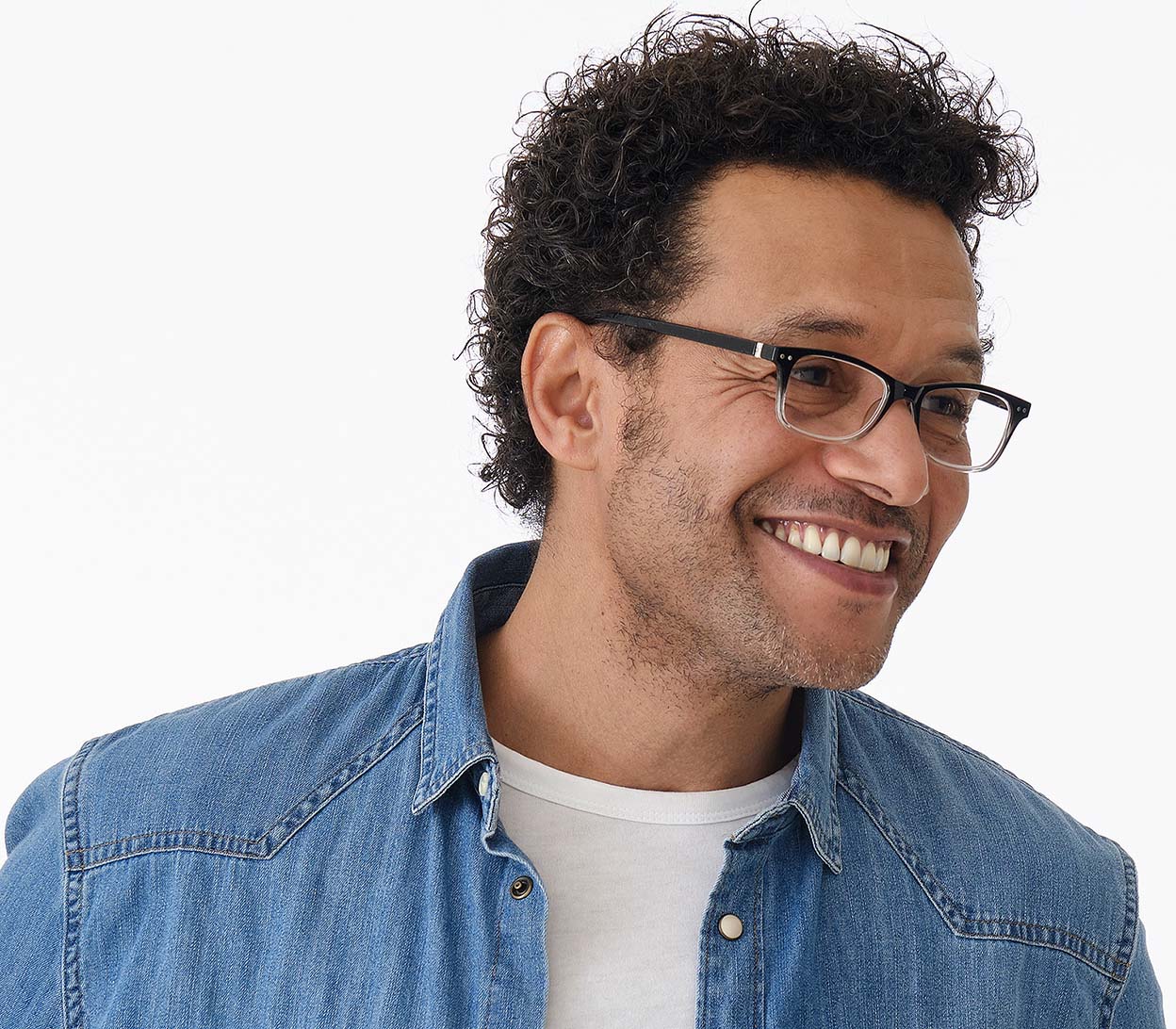 Male model wearing Penguin (Black) classic vintage style, unisex reading glasses with a two tone black and clear frame.