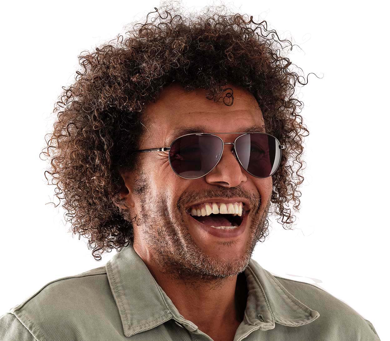 Mirage (Blue) classic shaped reading sunglasses with two tone blue and black frames with smoke grey lenses. Side view.