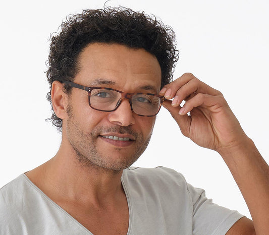 Model wearing reading glasses