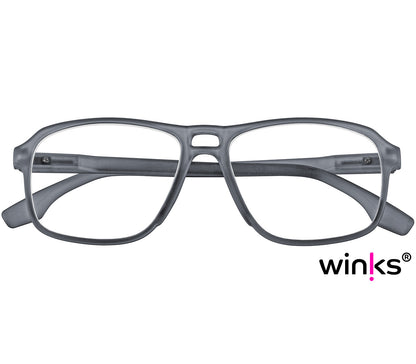 Magnum (Grey) oversized, aviator style unisex reading glasses with a soft touch finish. Front view.