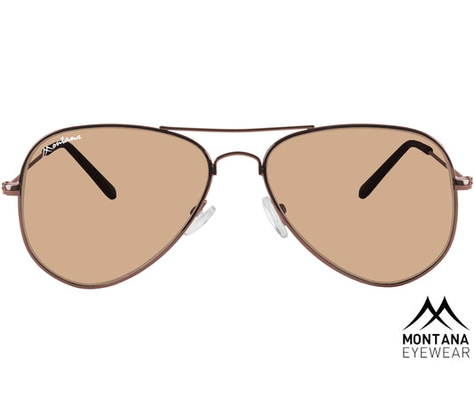 Fiji (Black) aviator style sunglasses with a brown frame and brown tinted lenses. Front view.