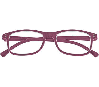 Eclipse (Purple) classic shaped reading glasses with oval lenses and a gloss purple frame. Front view.