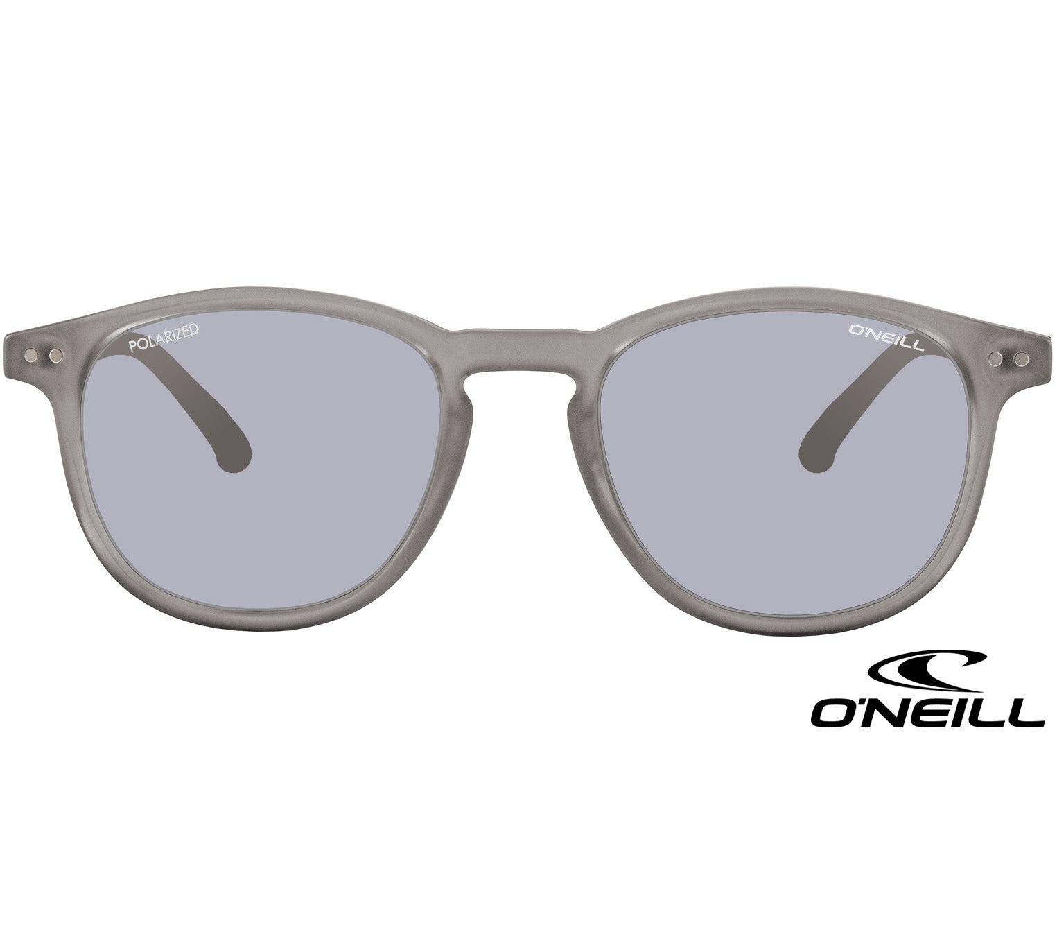 Summit (Grey) classic retro sunglasses by O'Neill. Soft grey translucent frame with tinted smoke grey lenses. Front view.