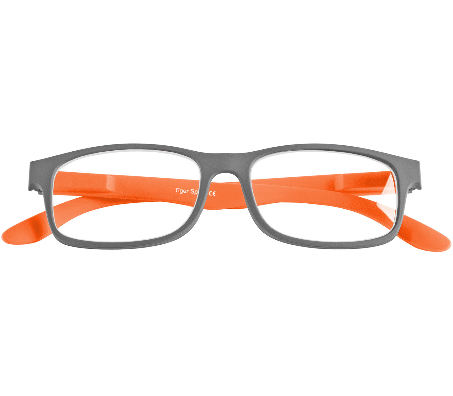 Bounce (Orange) unisex reading glasses with two tone, classic shape frame. Front view.