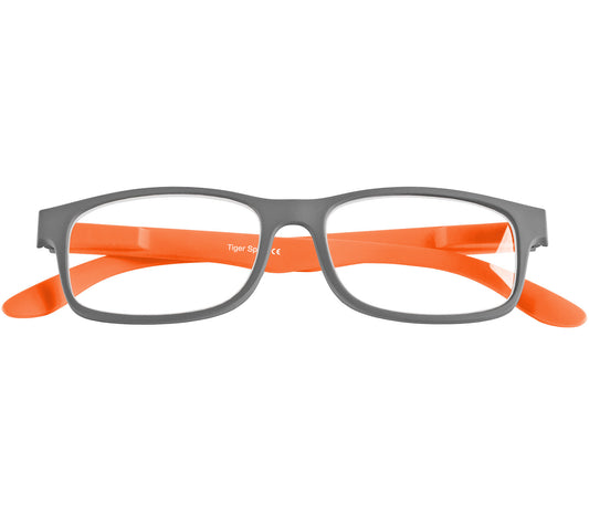 Bounce (Orange) unisex reading glasses with two tone, classic shape frame. Front view.
