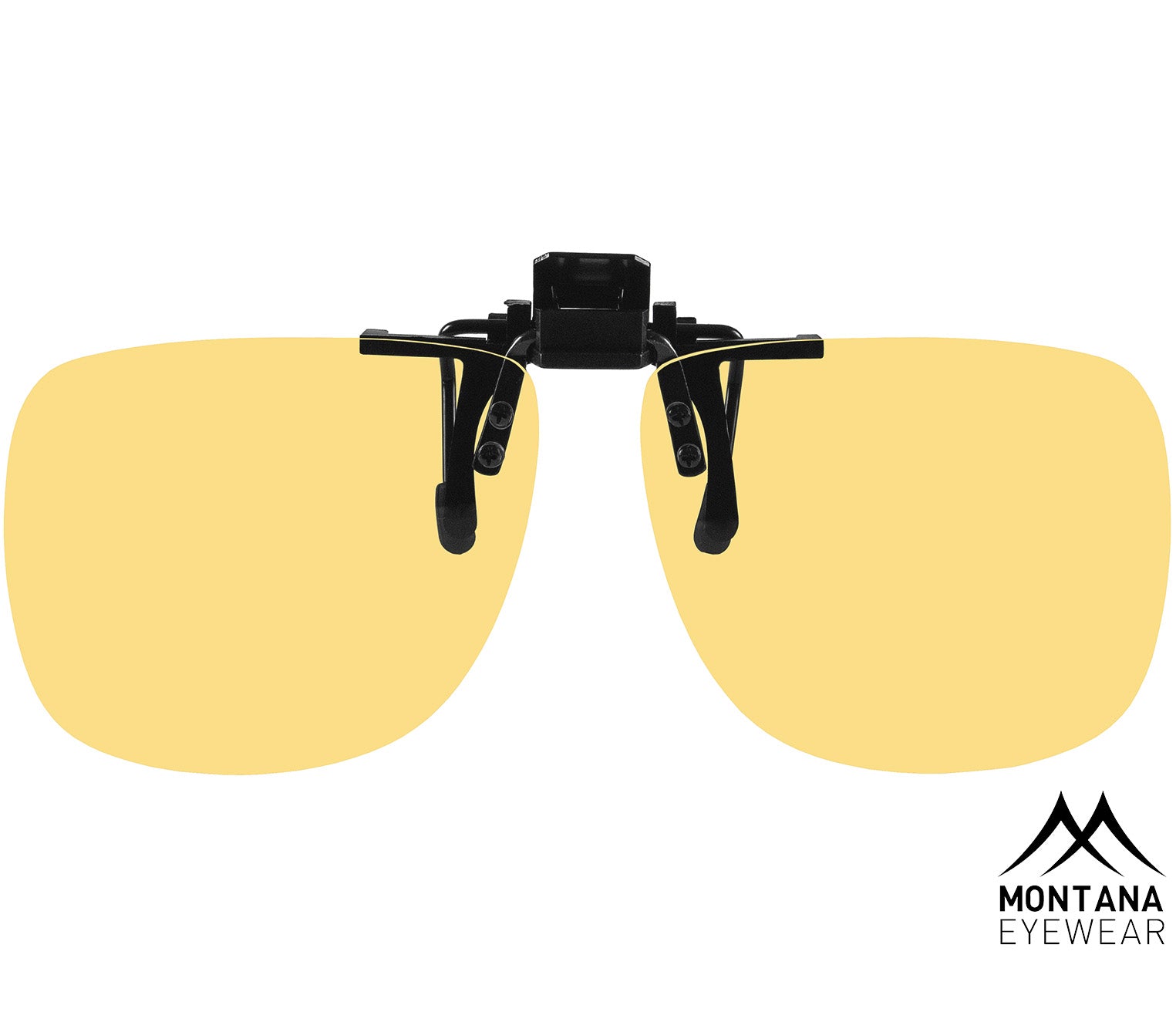 Orton (Black) unisex clip on, night driving glasses with tinted yellow lenses. Front view.