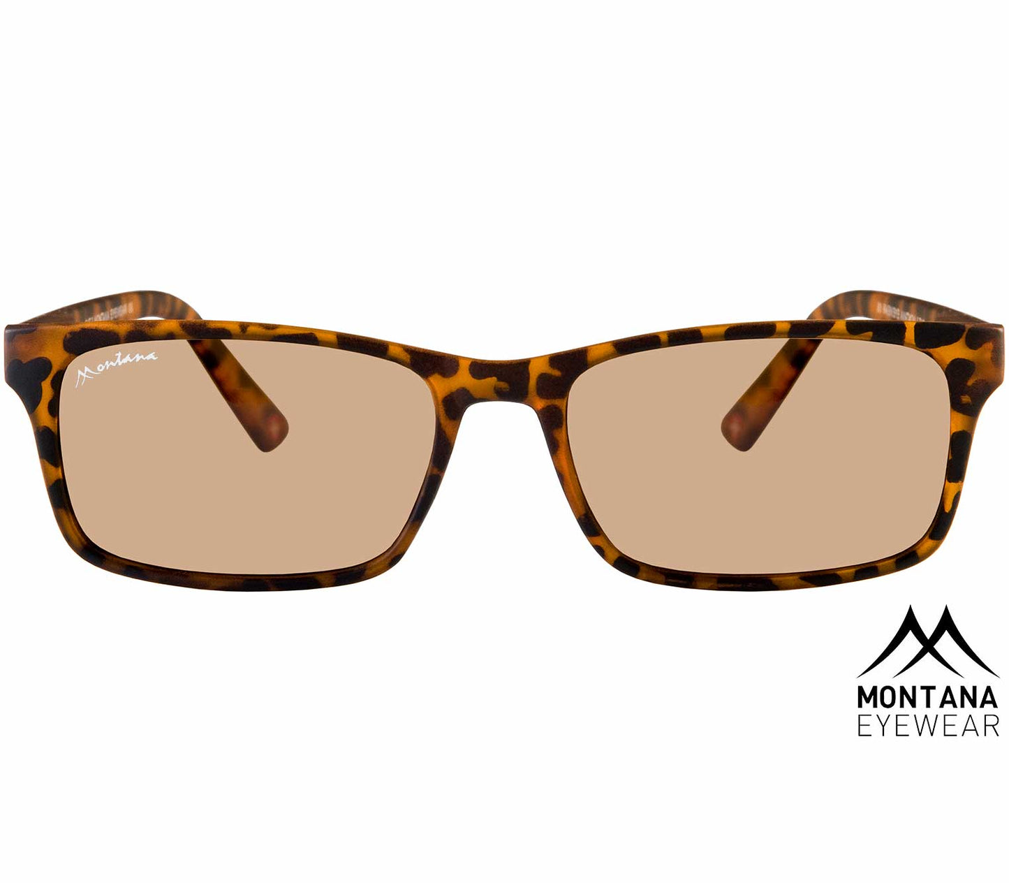 Sunlight (Tortoiseshell) classic unisex reading glasses with rectangular brown tinted lenses and a bold tortoiseshell frame. Front view.