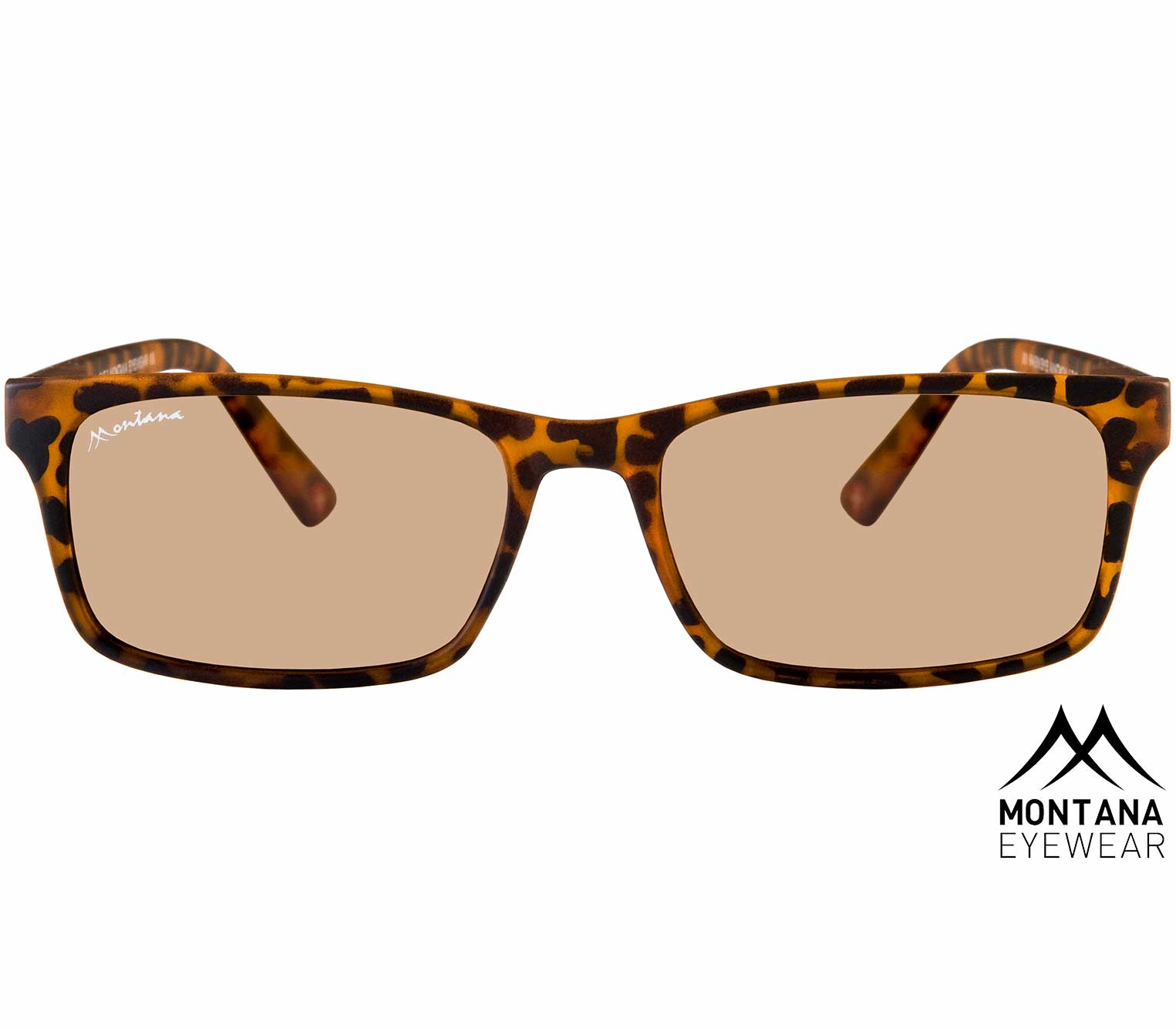Sunlight (Tortoiseshell) classic unisex reading glasses with rectangular brown tinted lenses and a bold tortoiseshell frame. Front view.