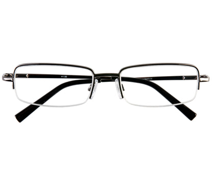 Westport (Gunmetal) classic semi-rimless reading glasses with slim rectangular lenses and gunmetal frame. Front view.