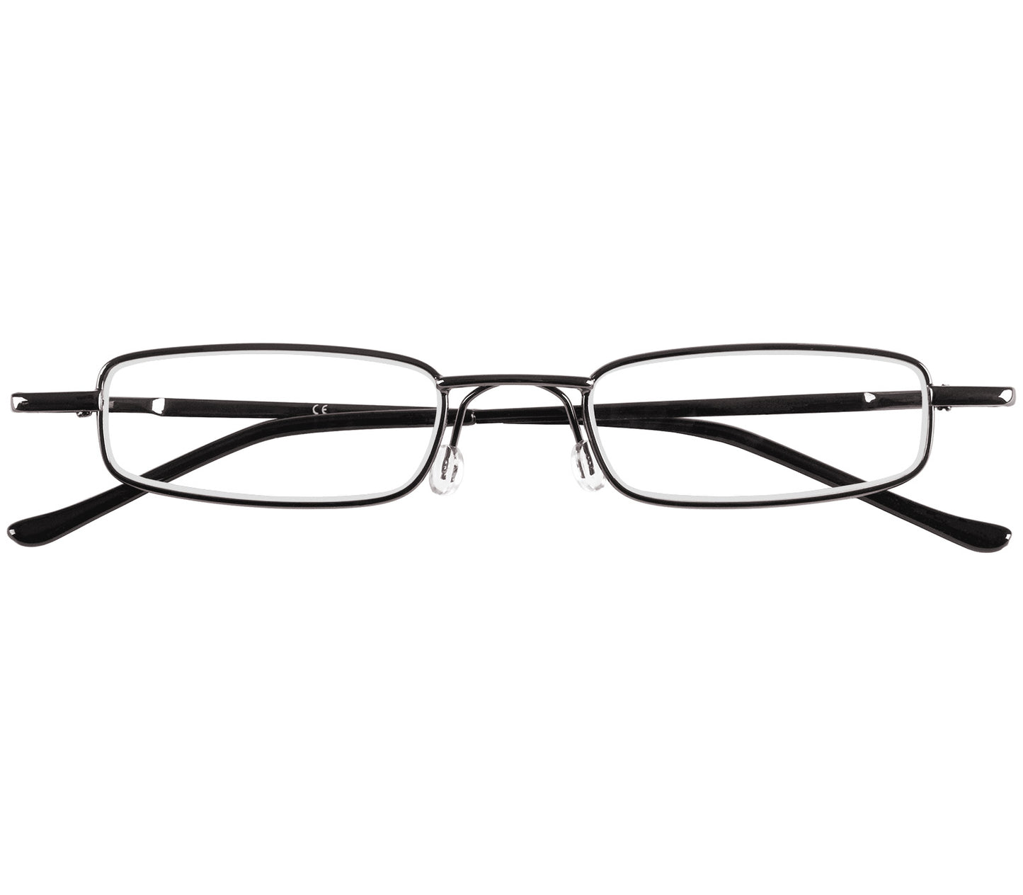 Cooper (Gunmetal) slimline rectangular, unisex reading glasses. Front view.