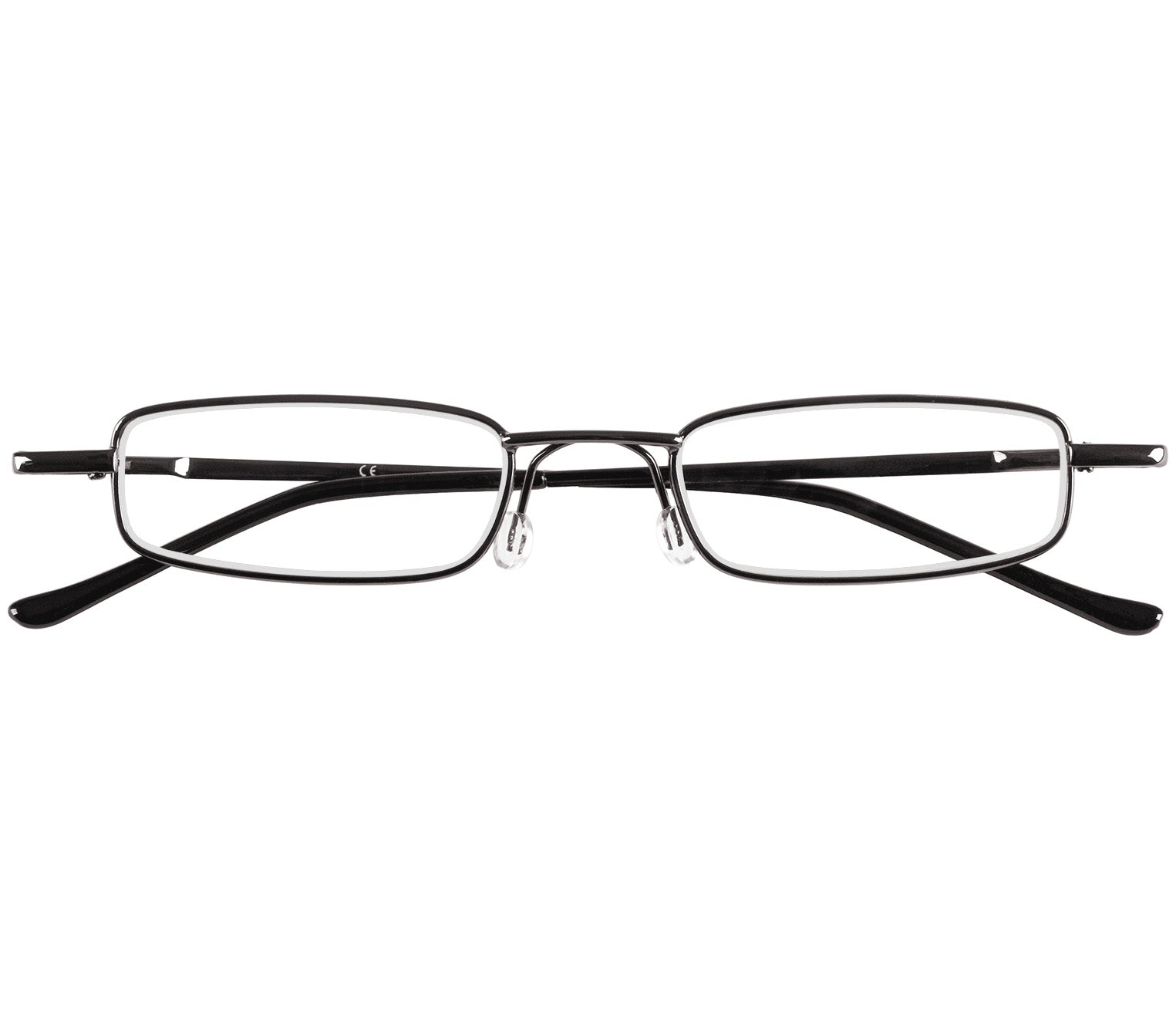 Cooper (Gunmetal) slimline rectangular, unisex reading glasses. Front view.