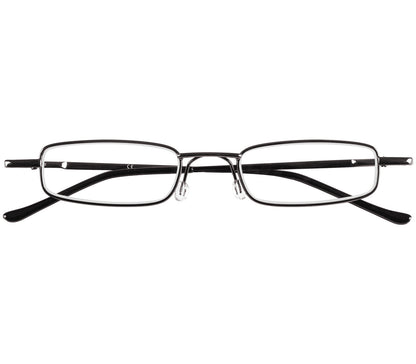 Cooper (Gunmetal) slimline rectangular, unisex reading glasses. Front view.