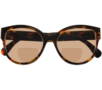 Amalfi (Tortoiseshell) retro style bifocal reading sunglasses. Deep tortoiseshell cat eye frames and wide arms. Front view.