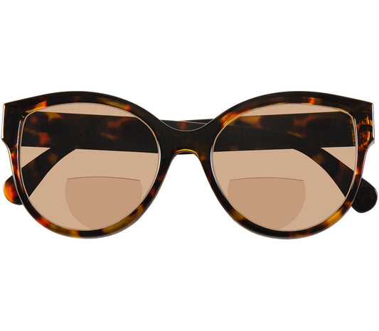 Amalfi (Tortoiseshell) retro style bifocal reading sunglasses. Deep tortoiseshell cat eye frames and wide arms. Front view.