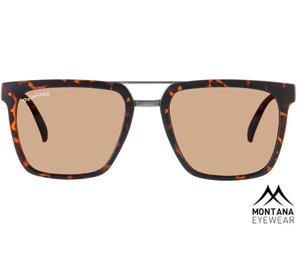 Talamanca (Tortoiseshell) retro style sunglasses with large oversized, brown tinted lenses. Metal bridge detail and a rich deep tortoiseshell frame. Front view.
