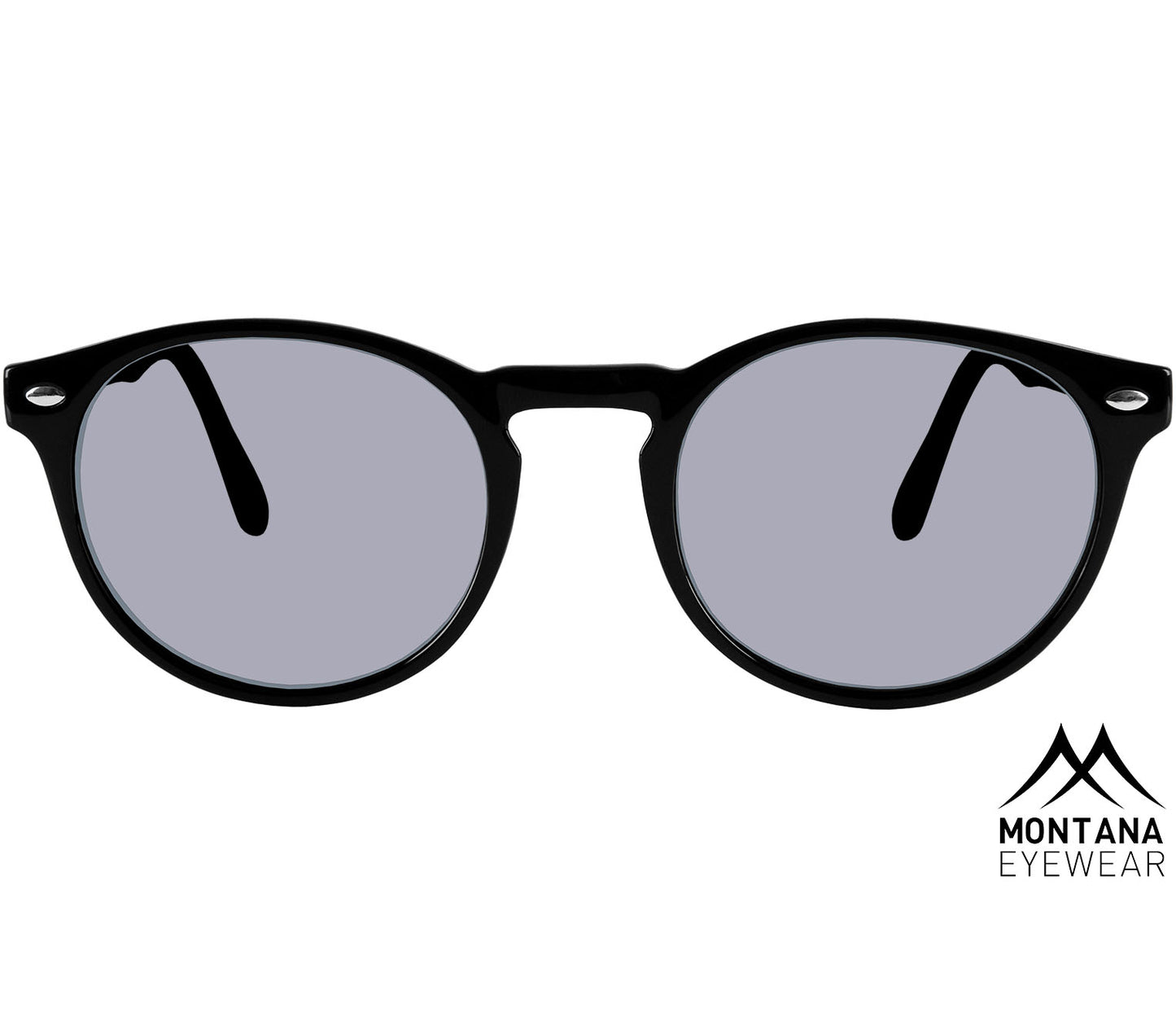 Daytona (Black) retro style sunglasses with a slender frame and smoke grey lenses. Front view.