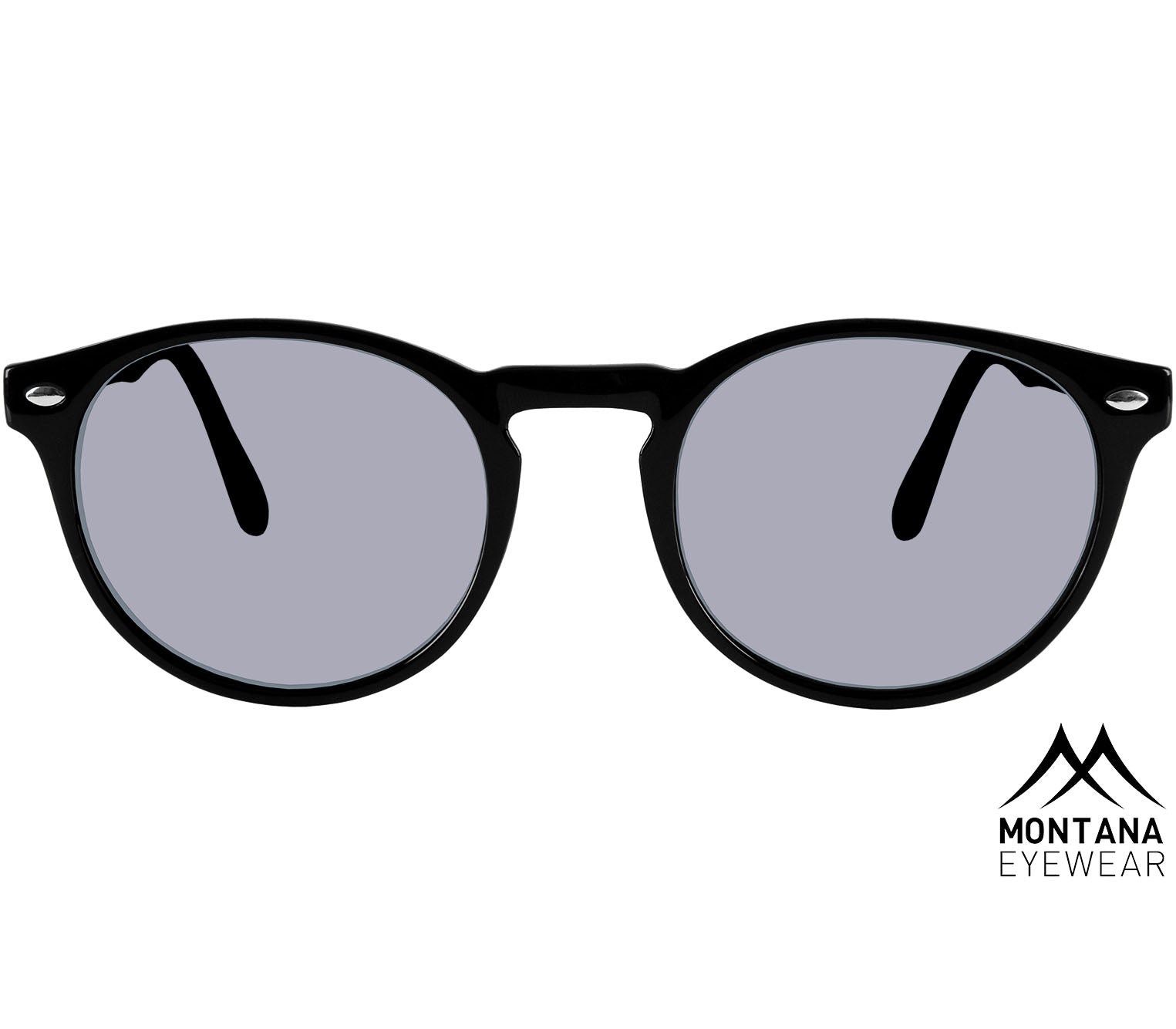 Daytona (Black) retro style sunglasses with a slender frame and smoke grey lenses. Front view.