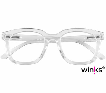 Toast (Clear) retro clear reading glasses with large, oversized lenses and slender temples. Front view.