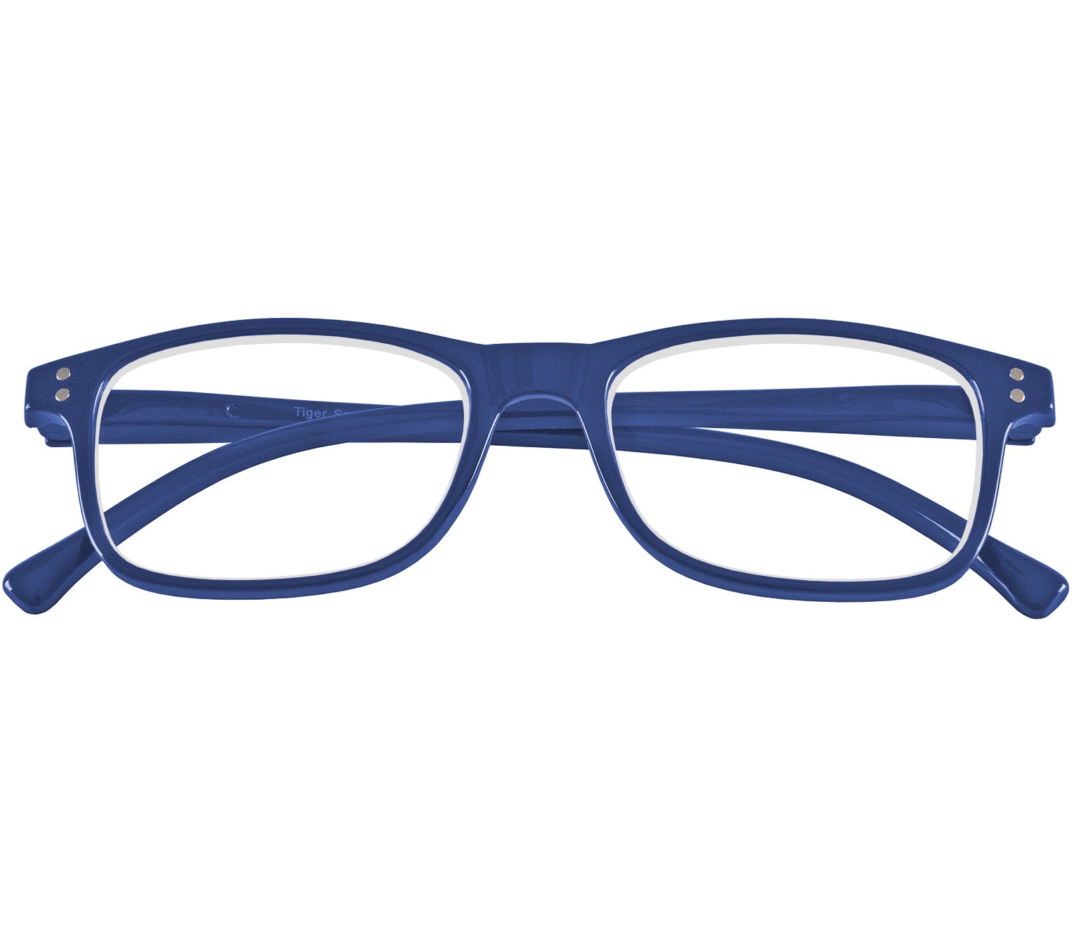 Eclipse (Blue) classic shaped unisex reading glasses with oval lenses and a gloss blue frame. Front view.