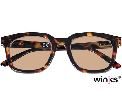 Roma (Tortoiseshell) oversized unisex sunglasses. Tortoiseshell frame and large brown tinted lenses. Front view.