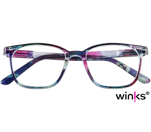 Artist (Multi-coloured) womens reading glasses in a floral pattern with oval lenses and multi-coloured accents. Front view.