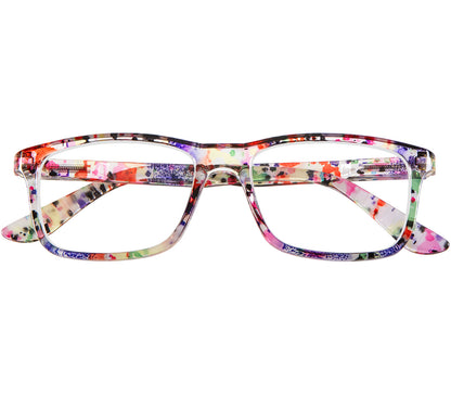 Dexter (Multi-coloured) classic shape unisex reading glasses with a translucent, glossy multicoloured frame. Front view.