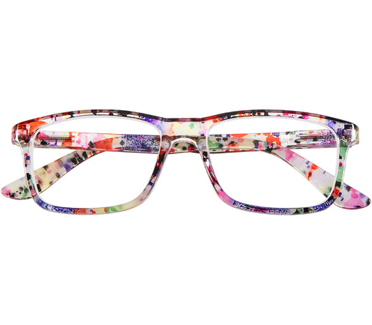 Dexter (Multi-coloured) classic shape unisex reading glasses with a translucent, glossy multicoloured frame. Front view.