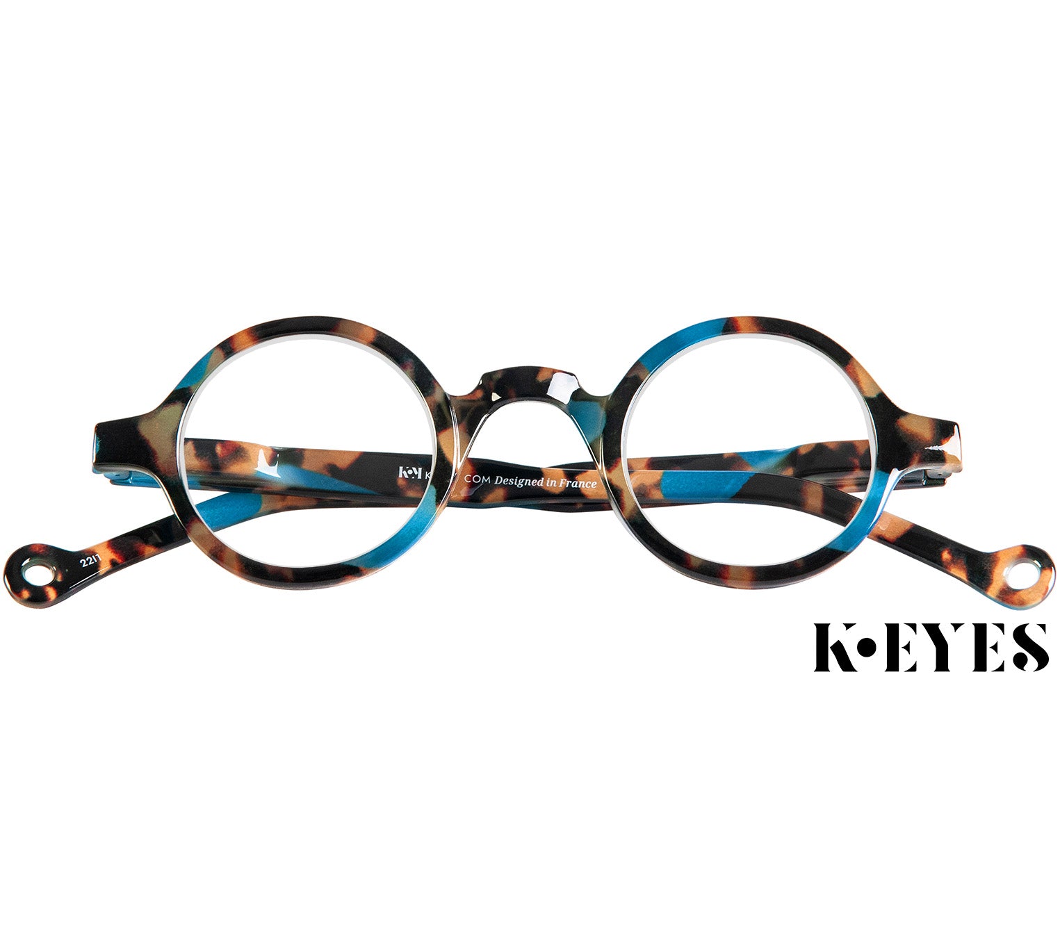 Snowball (Blue Tortoise) vintage style unisex reading glasses with round lenses and luxury blue tortoiseshell frame. Front view.