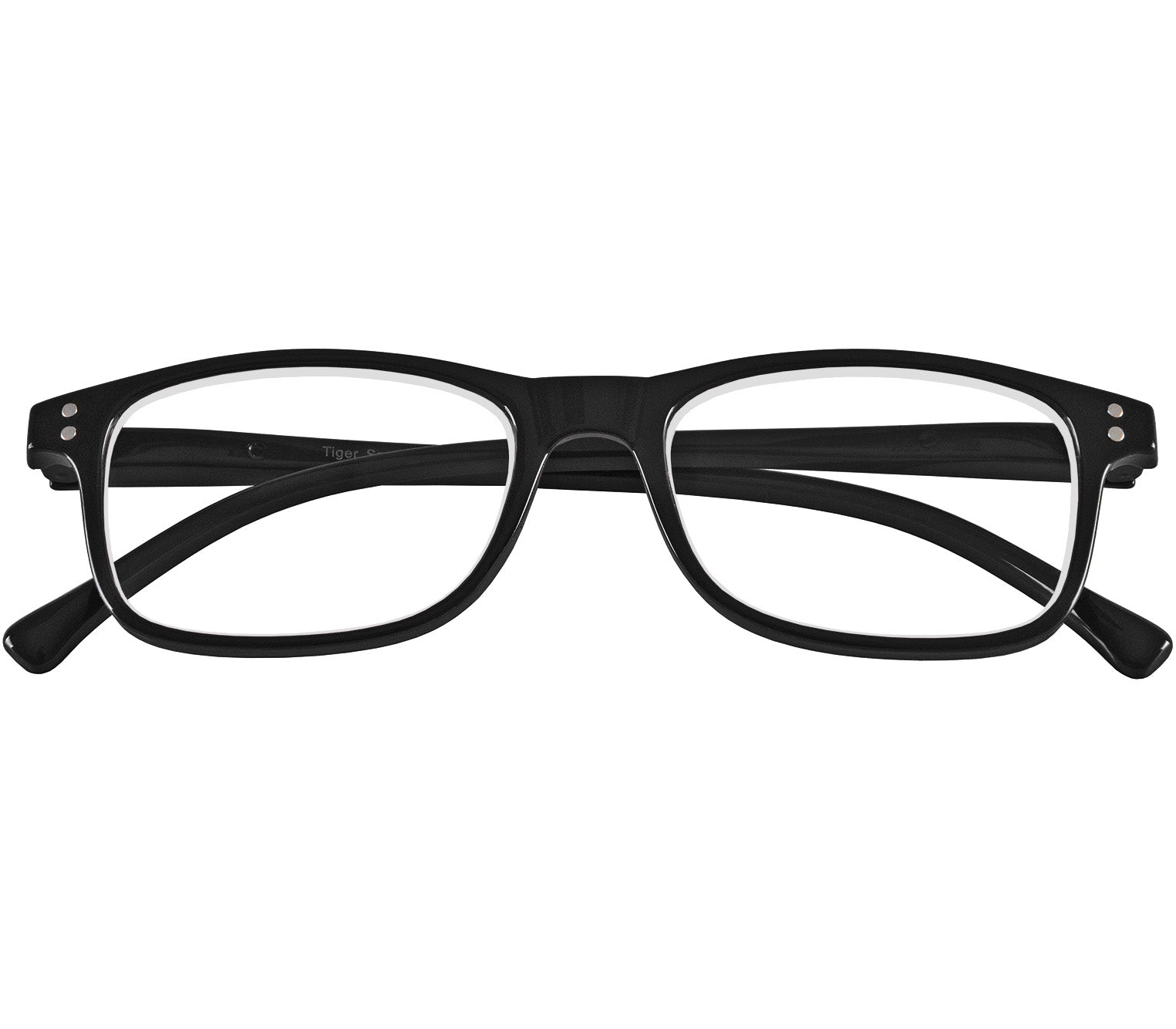 Eclipse (Black) classic shaped unisex reading glasses with oval lenses and a gloss black frame. Front view.