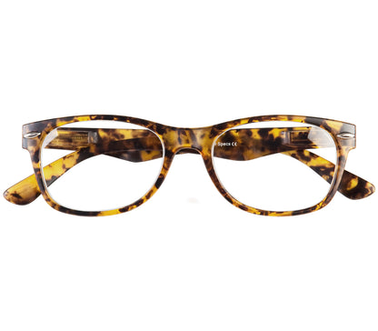 Harper (Tortoiseshell) retro, unisex reading glasses with oval lenses and a matt tortoiseshell frame. Front view.