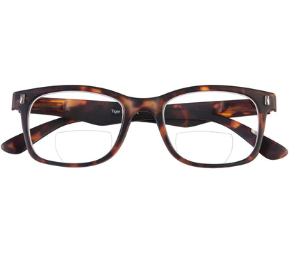Otter (Tortoiseshell) large unisex bifocal reading glasses with a dark brown tortoiseshell frame. Front view.