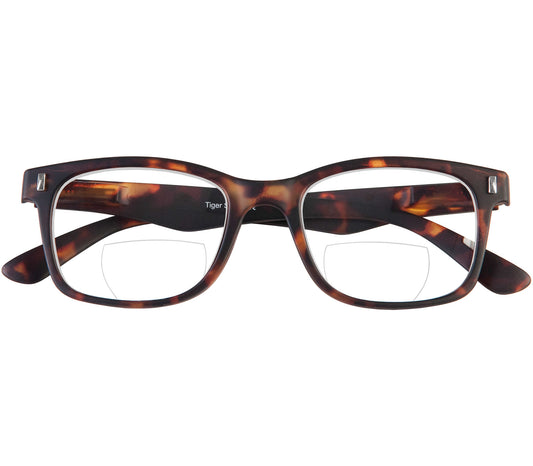 Otter (Tortoiseshell) large unisex bifocal reading glasses with a dark brown tortoiseshell frame. Front view.