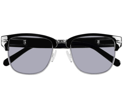 Female model wearing Mario (Black) clubmaster classic reading sunglasses with large grey tinted lenses.