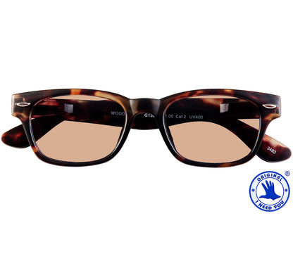 Brown soft glasses pouch with drawstring and I Need You branding.