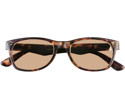 Dark brown soft glasses pouch with Tiger Specs branding.