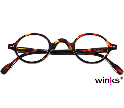 Hartford (Tortoiseshell) retro unisex reading glasses with round lenses and an antique style dark tortoiseshell pattern. Front view.