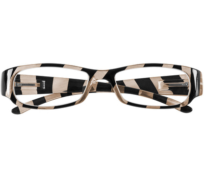 Shandy (Grey) classic women's reading glasses with striped champagne and black frames and a glossy finish. Front view.
