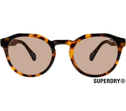 Chaos (Tortoiseshell) retro glasses by Superdry. Chunky tortoiseshell frames and brown tinted lenses. Front view.