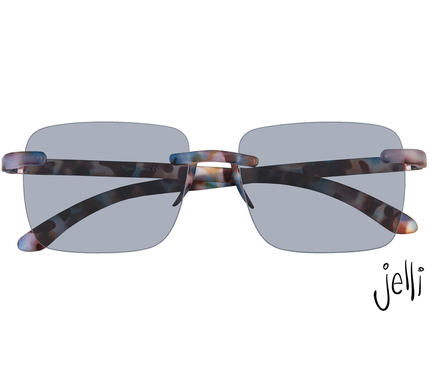 Brown striped soft glasses pouch with Jelli branding.